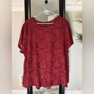 Torrid Deep Red Floral Lace Blouse